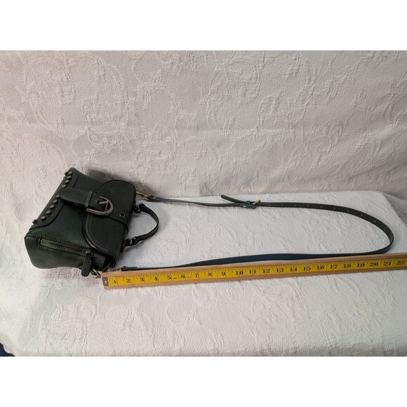 IVTG Green Studded Leather Satchel Purse Crossbody Vintage Silver Gold Handbag - Picture 13 of 13